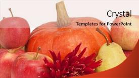  Presentation with dahlia - Cool new PPT theme with cucurbita pepo - pumpkin apples and pear backdrop and a lemonade colored foreground