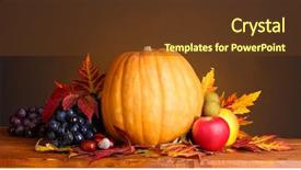  Presentation with leaves - Beautiful slide deck featuring pumpkin apples grapes and leaves backdrop and a tawny brown colored foreground
