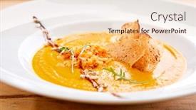  Presentation with soup - PPT theme with pumpkin-cream-soup-with-croutons background and a lemonade colored foreground