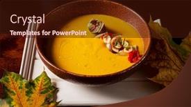  Presentation with soup - Presentation theme featuring pumpkin-cream-soup-with-fresh background and a wine colored foreground