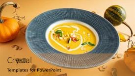  Presentation with pumpkin seeds - Presentation theme consisting of pumpkin cream soup with herbs and seeds background and a gold colored foreground