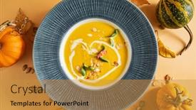  Presentation with pumpkin seeds - Beautiful slide set featuring pumpkin cream soup with herbs and seeds backdrop and a gold colored foreground