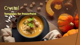  Presentation with healthy soup - Beautiful theme featuring pumpkin-cream-soup-with-pumpkin backdrop and a tawny brown colored foreground