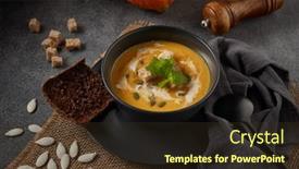  Presentation with healthy soup - Beautiful PPT layouts featuring pumpkin-cream-soup-with-pumpkin backdrop and a tawny brown colored foreground