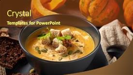  Presentation with healthy soup - Slides having pumpkin-cream-soup-with-pumpkin background and a tawny brown colored foreground