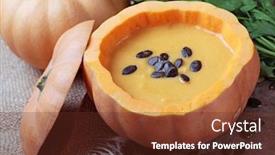  Presentation with pumpkin seeds - Audience pleasing PPT theme consisting of pumpkin cream soup with seeds backdrop and a tawny brown colored foreground