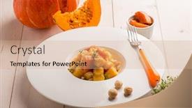  Presentation with macadamia nuts - Slides enhanced with pumpkin gnocchi with cheese sauce and macadamia nuts background and a coral colored foreground