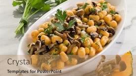  Presentation with mushroom - Theme enhanced with pumpkin gnocchi with mushroom sauce background and a coral colored foreground