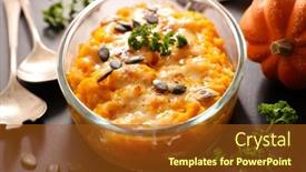  Presentation with cheese - PPT theme having pumpkin-gratin-with-cheese background and a tawny brown colored foreground