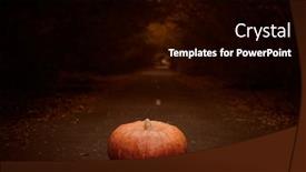 Presentation with forest road - Presentation featuring pumpkin on a deserted road in a gloomy autumn forest halloween concept background and a black colored foreground