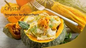  Presentation with cheese plate parmesan cheddar gouda - PPT layouts having pumpkin-ravioli-with-parmesan-cheese background and a gold colored foreground