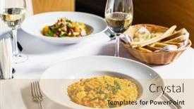  Presentation with restaurant - Colorful slide deck enhanced with pumpkin-risotto-in-the-restaurant backdrop and a yellow colored foreground