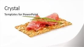  Presentation with cracker - PPT layouts enhanced with pumpkin seed cracker with dry salami and chives on white background background and a white colored foreground