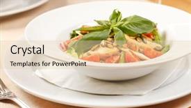  Presentation with salad - PPT theme consisting of pumpkin seed oil - vegetable salad background and a lemonade colored foreground