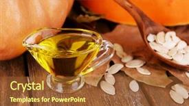  Presentation with seed oil - Beautiful presentation theme featuring pumpkin seed oil in glass backdrop and a tawny brown colored foreground