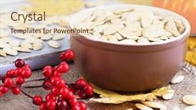  Presentation with pumpkin seeds - PPT theme featuring pumpkin seeds in bowl with pumpkin on table close up background and a lemonade colored foreground
