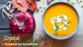  Presentation with autumn leaves - Presentation theme consisting of pumpkin soup among autumn leaves background and a tawny brown colored foreground