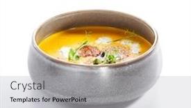  Presentation with main course - Slide set featuring pumpkin-soup-in-bowl-served background and a light gray colored foreground