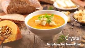  Presentation with soup - Theme featuring pumpkin-soup-in-bowl background and a tawny brown colored foreground