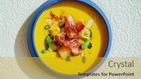  Presentation with pumpkin seeds - Colorful PPT theme enhanced with pumpkin-soup-with-bacon backdrop and a gold colored foreground