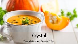  Presentation with pumpkin seeds - Presentation featuring pumpkin soup with pumpkin seed background and a coral colored foreground