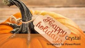  Presentation with happy thanksgiving - Slide set consisting of pumpkin with a happy holidays price tag - halloween or thanksgiving holiday season concept background and a gold colored foreground