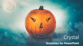  Presentation with nighttime - Beautiful slides featuring pumpkin-with-angry-carved-face backdrop and a ocean colored foreground