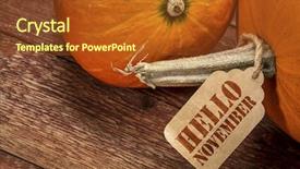  Presentation with november - Slide deck consisting of pumpkin with hello november paper background and a tawny brown colored foreground