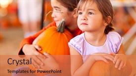  Presentation with pumpkin seeds as pumpkin - Beautiful presentation design featuring little girls holding their pumpkins backdrop and a coral colored foreground