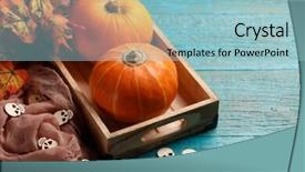  Presentation with maple leaves - Slides enhanced with pumpkins brown cloth maple leaves background and a light blue colored foreground