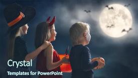  Presentation with night sky - Amazing PPT theme having pumpkins buckets on night backdrop and a wine colored foreground