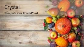  Presentation with fall leaves - Colorful slides enhanced with pumpkins fruits and fall leaves backdrop and a coral colored foreground