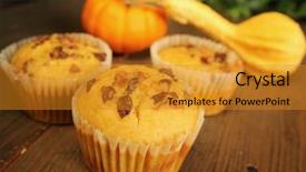  Presentation with muffins - PPT layouts featuring pumpkins muffins with pumpkin in background background and a gold colored foreground