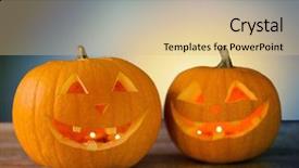  Presentation with crime halloween concept blood dripping - Amazing slide deck having pumpkins on table over blue backdrop and a soft green colored foreground