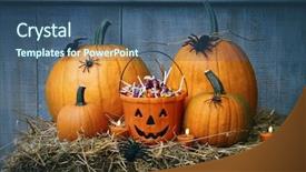  Presentation with halloween candy - Presentation featuring pumpkins spiders and halloween candy background and a ocean colored foreground