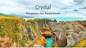  Presentation with pancake - Colorful presentation theme enhanced with punakaki pancake rocks in paparoa national park panorama backdrop and a sky blue colored foreground