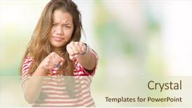  Presentation with young woman - PPT layouts having punch - young beautiful brunette woman wearing background and a soft green colored foreground
