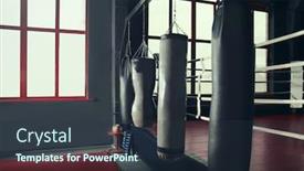  Presentation with training - Colorful slide deck enhanced with punching bags for training in gym backdrop and a tawny brown colored foreground