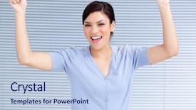  Presentation with work celebration - Audience pleasing presentation consisting of punching the air in celebration backdrop and a light blue colored foreground