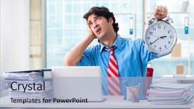  Presentation with work the word in your life - Presentation theme consisting of punctual workers - handsome businessman unhappy with excessive background and a light blue colored foreground