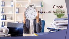  Presentation with unhappy - Slide set with punctual workers - middle aged businesslady unhappy background and a lemonade colored foreground