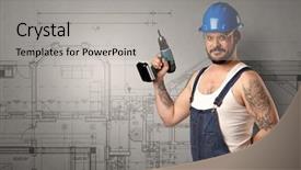  Presentation with technical - Cool new presentation with punctual workers - worker standing with tool backdrop and a  colored foreground