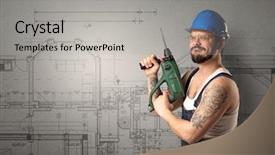  Presentation with technical - PPT theme enhanced with punctual workers - worker standing with tool background and a  colored foreground