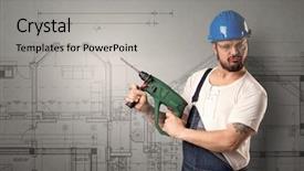  Presentation with technical - Presentation theme having punctual workers - worker standing with tool background and a  colored foreground