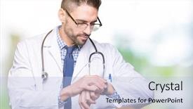  Presentation with special education young adult man - Theme enhanced with punctuality - handsome young doctor man background and a light blue colored foreground