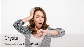  Presentation with isolated paw prints over white - Presentation theme with punctuality - portrait of a shocked casual background and a soft green colored foreground