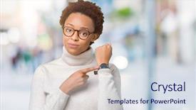  Presentation with knitting african american - PPT theme having punctuality - young beautiful african american woman background and a sky blue colored foreground
