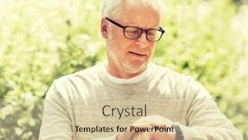  Presentation with smartwatch - Presentation theme consisting of punctuality and people concept - senior man checking time on his wristwatch or smartwatch in city background and a lemonade colored foreground