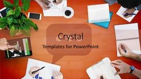  Presentation with wood panel - Slide set featuring punctuation - overhead of business team background and a coral colored foreground