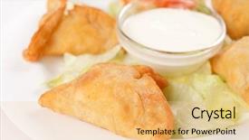  Presentation with sauce - Beautiful presentation design featuring punjabi - samosa with sauce backdrop and a yellow colored foreground